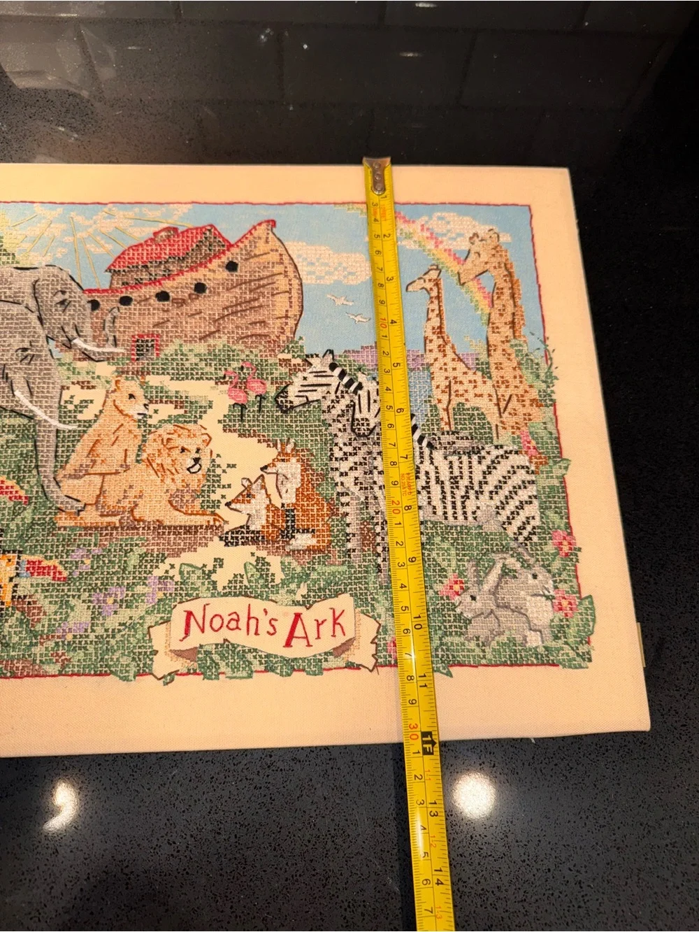 Noah's Ark Cross Stitch Wall Art - Cream Background with Multicolor Animals